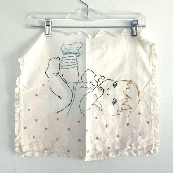 Vintage 20’s sheer cotton embroidered baby pillowcase lace trim - Picture 1 of 6